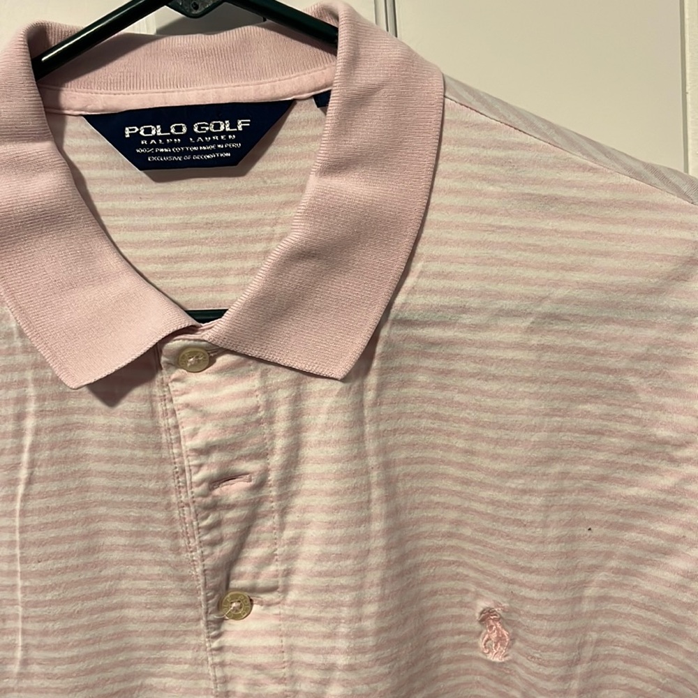 MENS POLO SHORT SLEEVE POLO LIGHT PINK AND WHITE SIZE LARGE